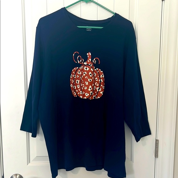 Kim Rogers, S 3X, 100% cotton, perfectly soft, navy top with pumpkin, 3/4 sleeve - Picture 1 of 6